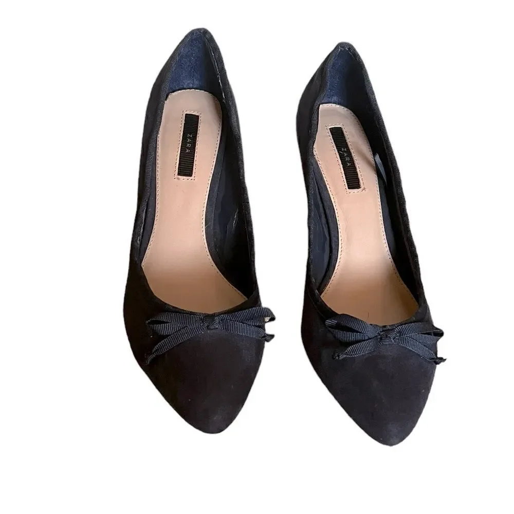 Zara Trafaluc Navy Blue Suede Pumps Size 38/7.5